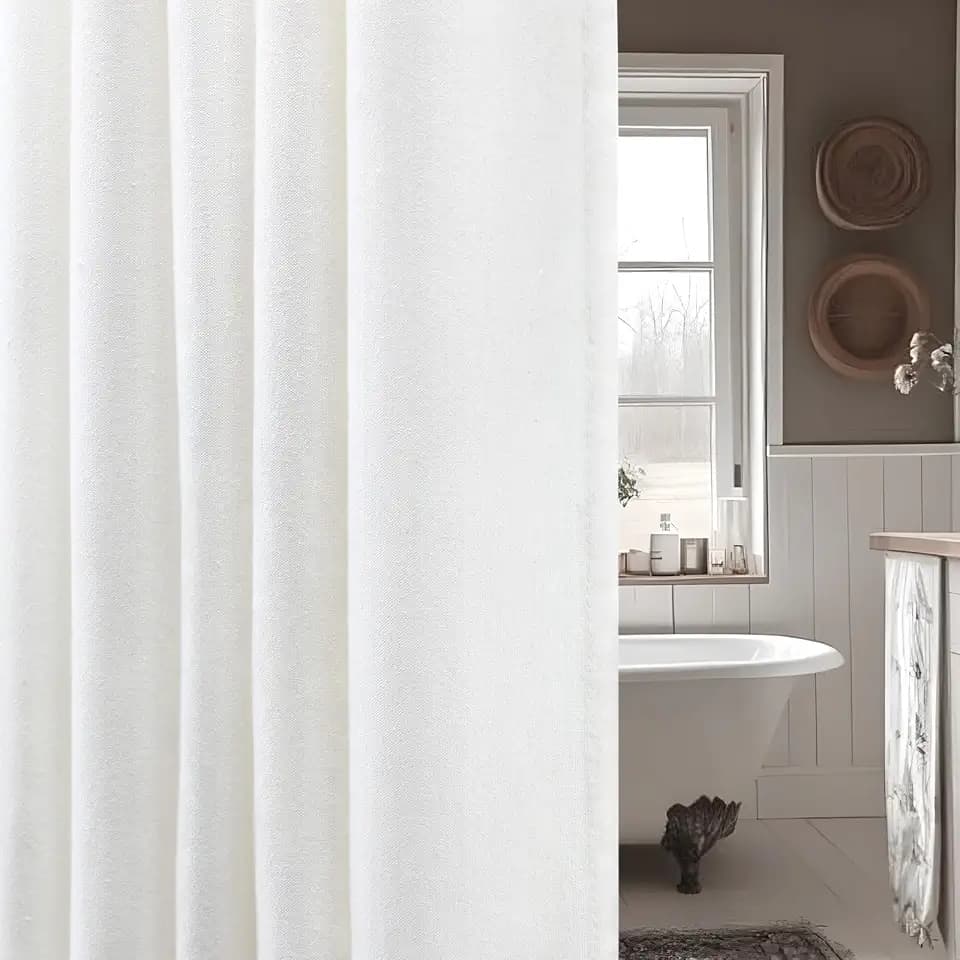 Linen Shower Curtain White Boho Farmhouse 54" W x 72" L