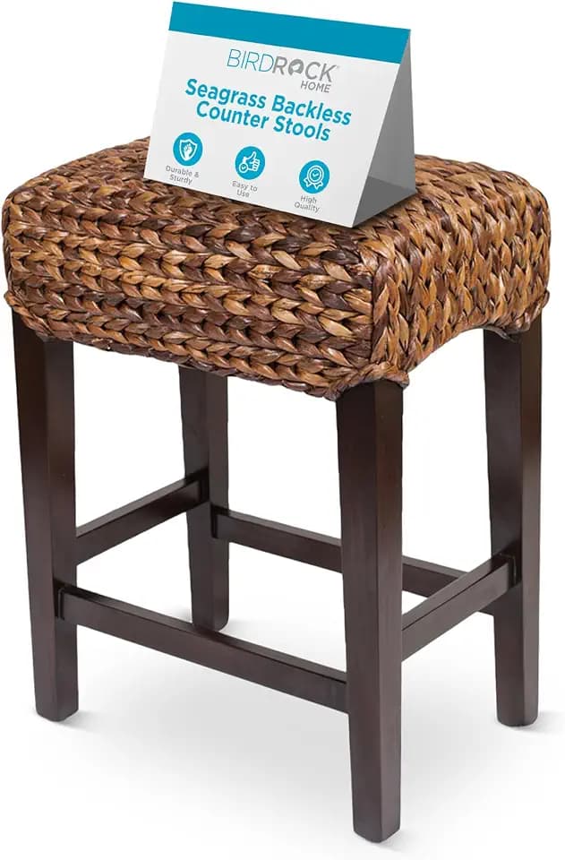 BIRDROCK HOME Kitchen Bar Stool with Backless Woven Seat, Espresso, 24.5”