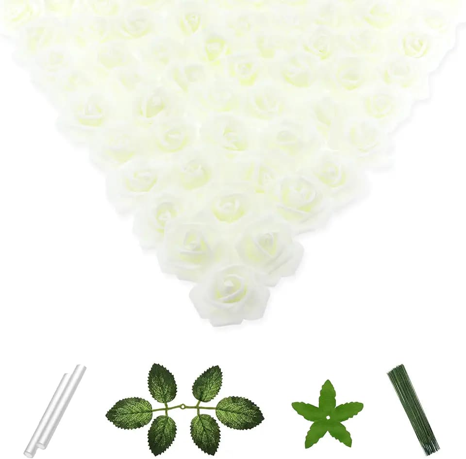 100 Pcs 2 in Small Artificial Rose Head Bulk (Ivory)