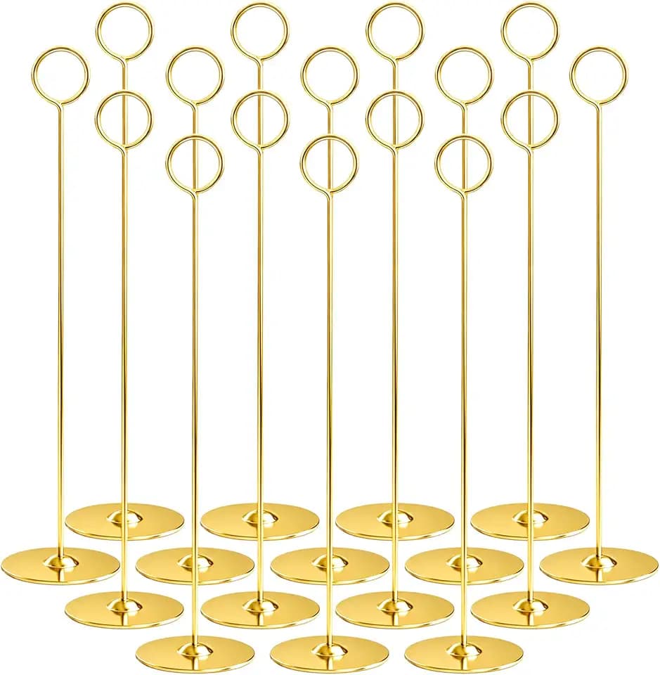 Urban Deco 16PK Gold Table Number Holders Place Card Holders 12 Inch Table Card Holders Steel Card Holders for Photos, Food Signs, Memo Notes, Weddings, Restaurants, Birthdays