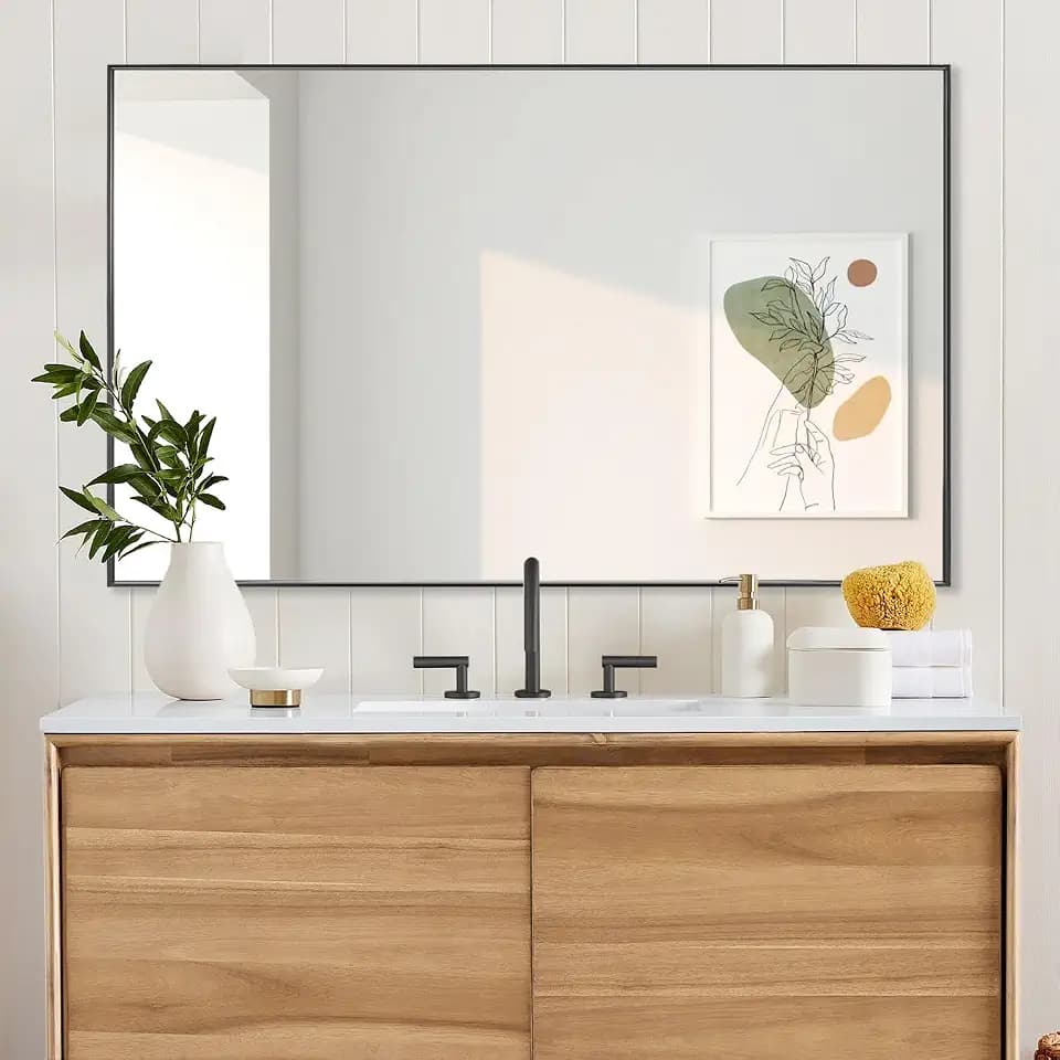 LEDLUX 30x48 Inch Black Bathroom Mirror, Copper-Free Mirror, Aluminum Alloy Frame Vanity Mirror, Rectangle Wall Mounted Mirror, Modern Mirror for Bedroom/Living Room/Porch Horizontal or Vertical