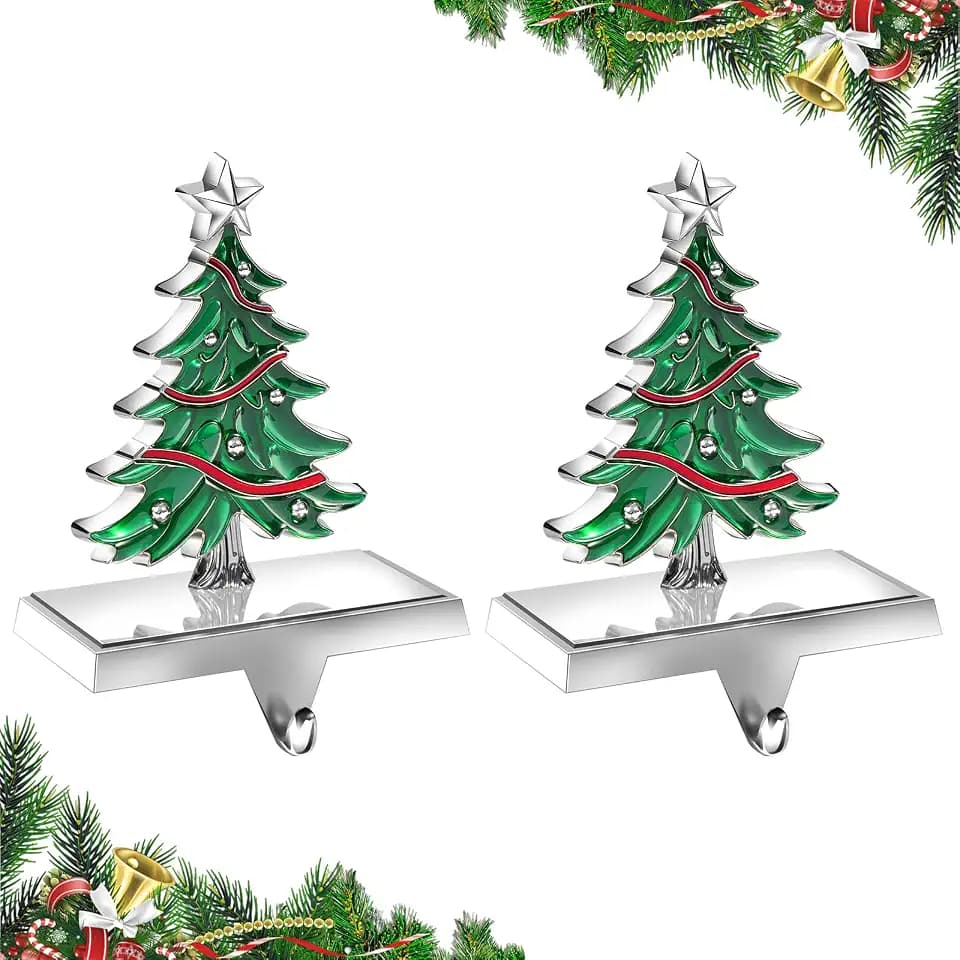 Christmas Stocking Holders for Mantle Set of 2, Heavy Duty 3D Stocking Stand Weighted Stocking Hooks Christmas Ornaments Decorations for Fireplace Tabletop