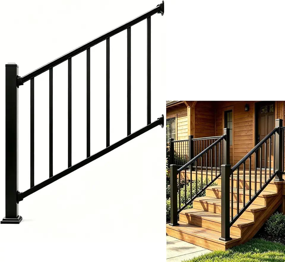 Stair Deck Railing Kit, 36 in H x 4 ft W Porch and Deck Railing Kit, Black Textured Powder Coating Rail System for Outdoor Decks, Porches and Balconies, Gardens