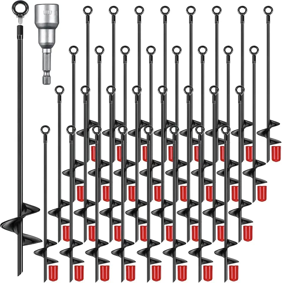 Chumia 24 Pcs 18 Inch Ground Anchor,Heavy Duty Earth Anchors, Black