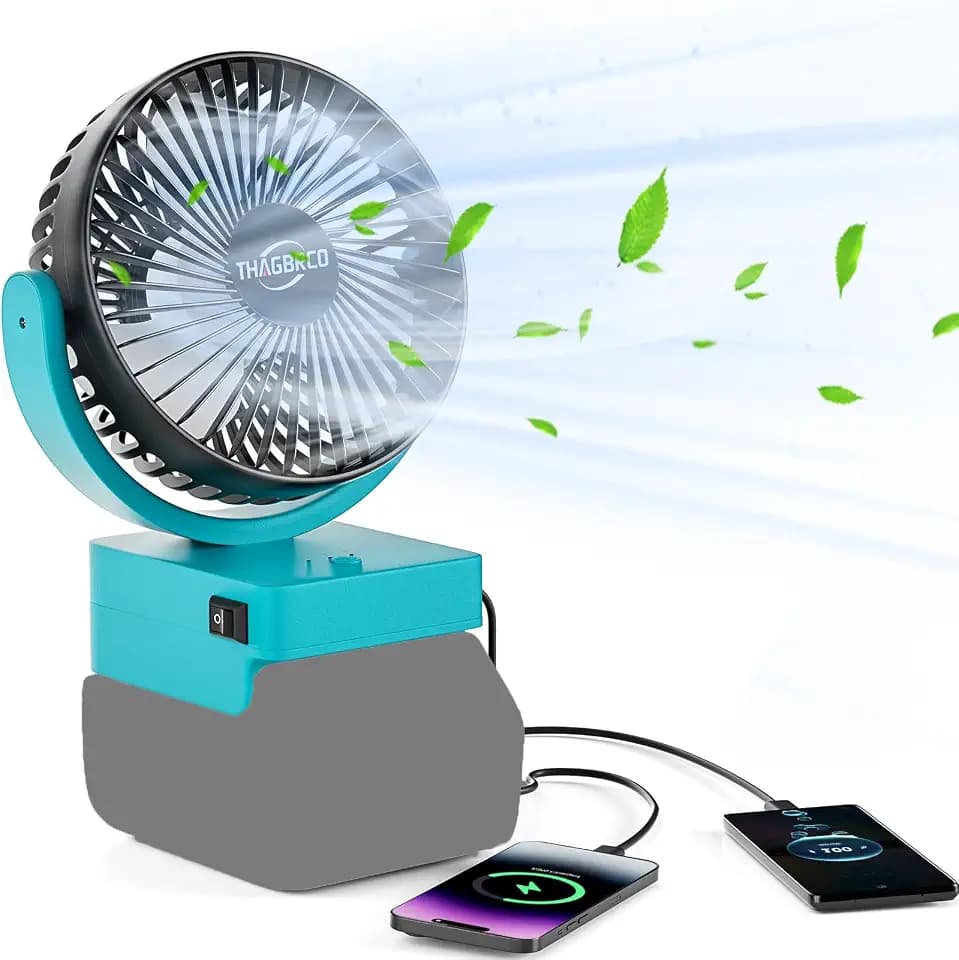 Wireless Fan Kompatibel für 18V Akku- Cordless Fan with USB A+C,Work for chnellladung für Camping, Werkstatt und Baustelle(Keine Batterie)