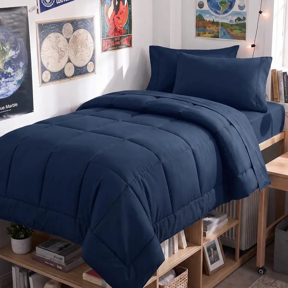 CozyLux Twin XL Comforter Set Navy Blue - 5 Pieces Twin XL Bed in a Bag