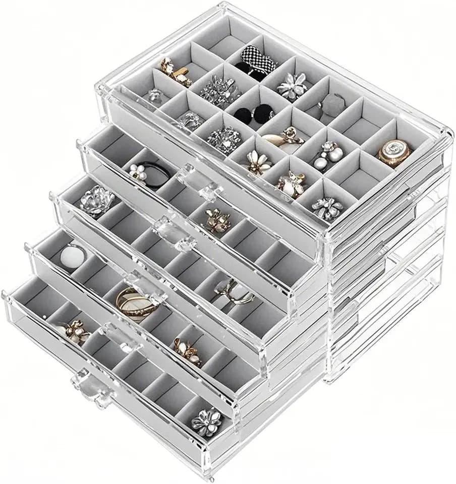 SPAKOWN Acrylic Earring Organizer with 5 Drawers 90 Compartments - Grey