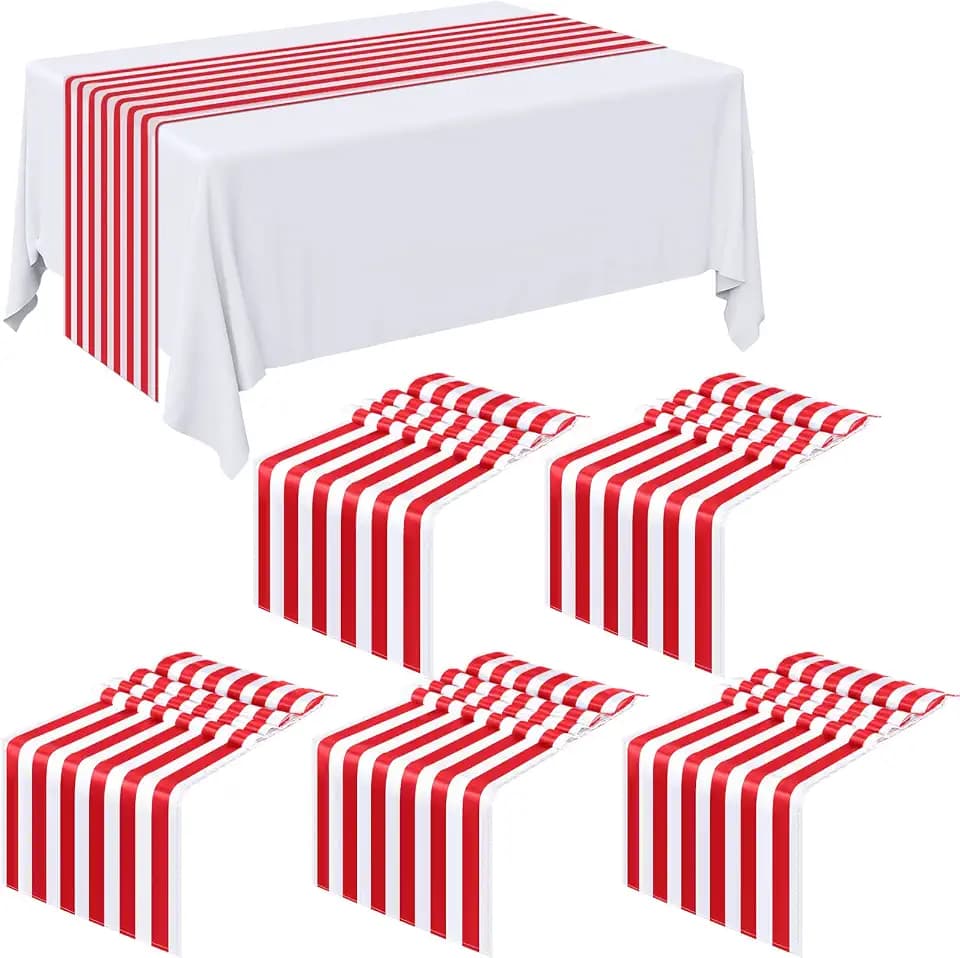 Breling 6 Pieces Red and White Striped Table Runners,12 X 72 Inch