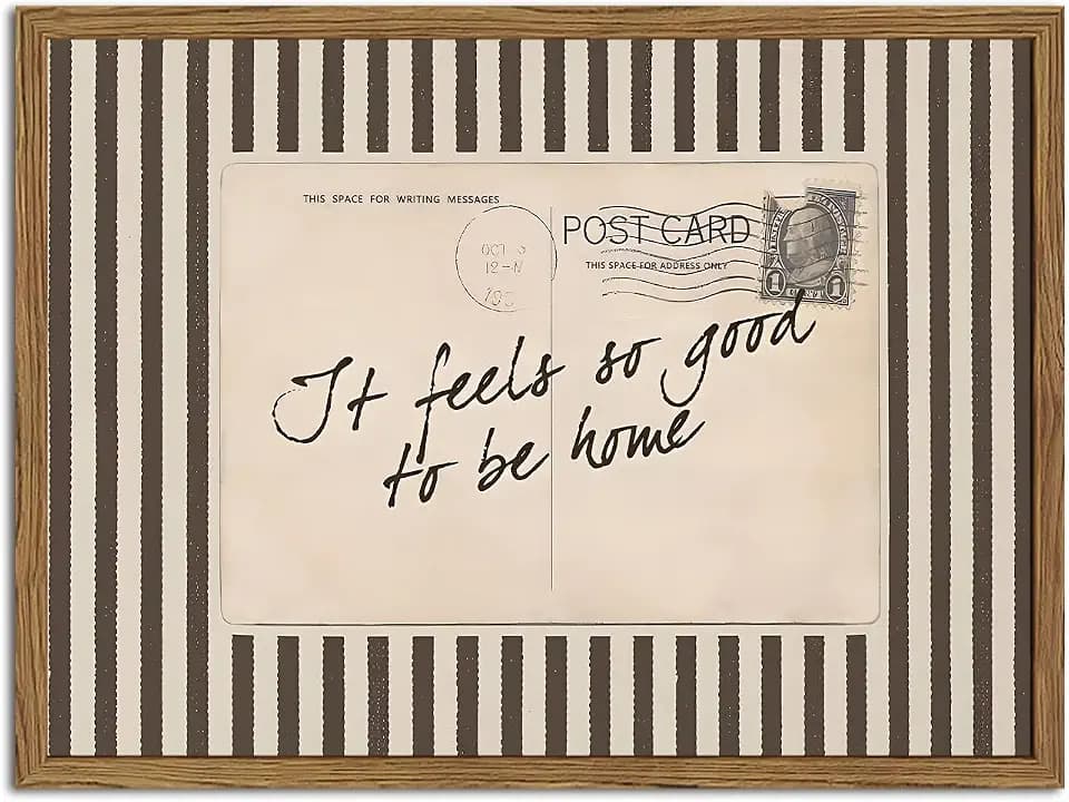 Vintage Inspirational Quote Sign Wall Art It Feels So Good to Be Home Wall Decor Picture Preppy Black Striped Postcard Poster Canvas Painting Print for Living Room Bedroom 24x16 Inch Wood Framed