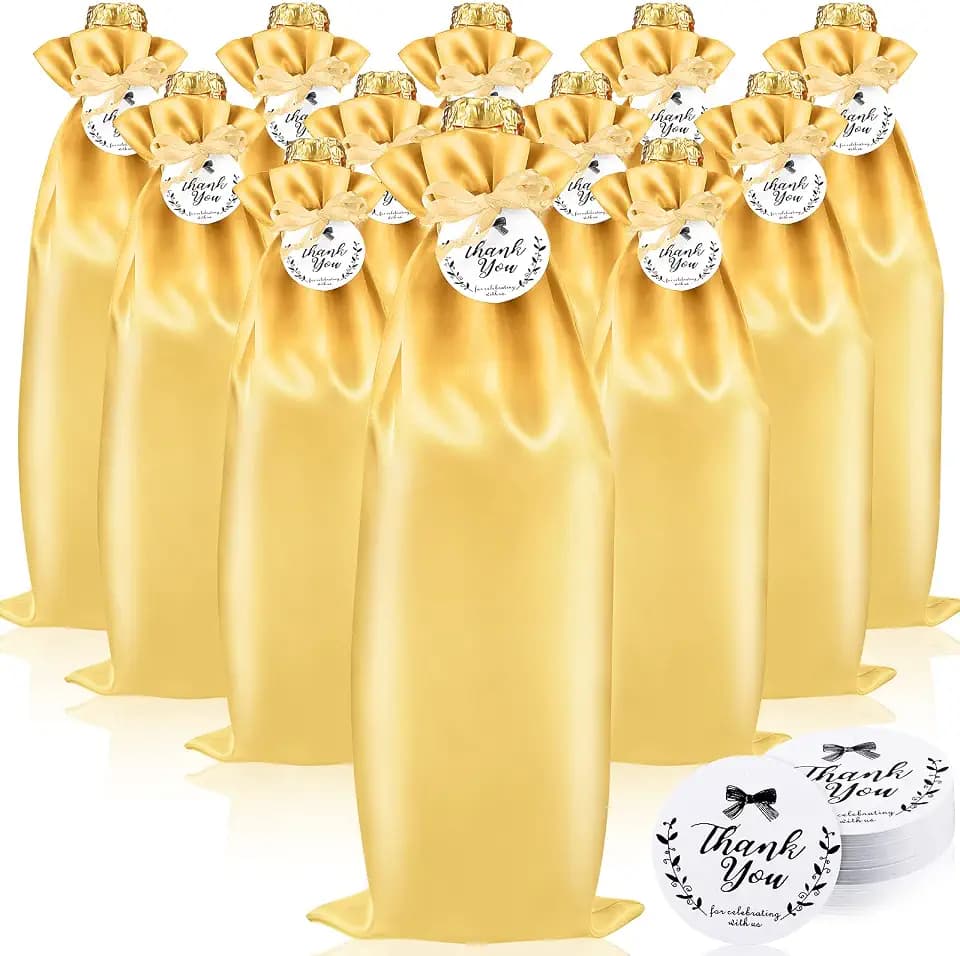 Shappy 12 Pcs Yellow Satin Wine Gift Bags, Gift Giving