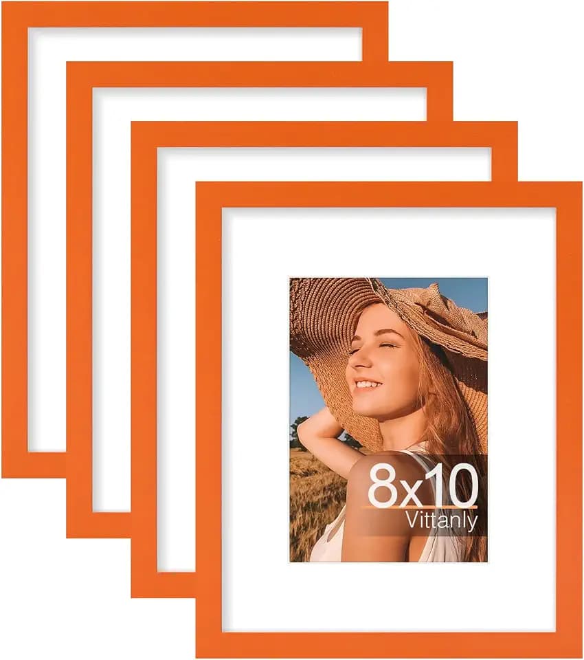 Vittanly 8x10 Picture Frames Set of 4, for Wall or Tabletop Display, Orange