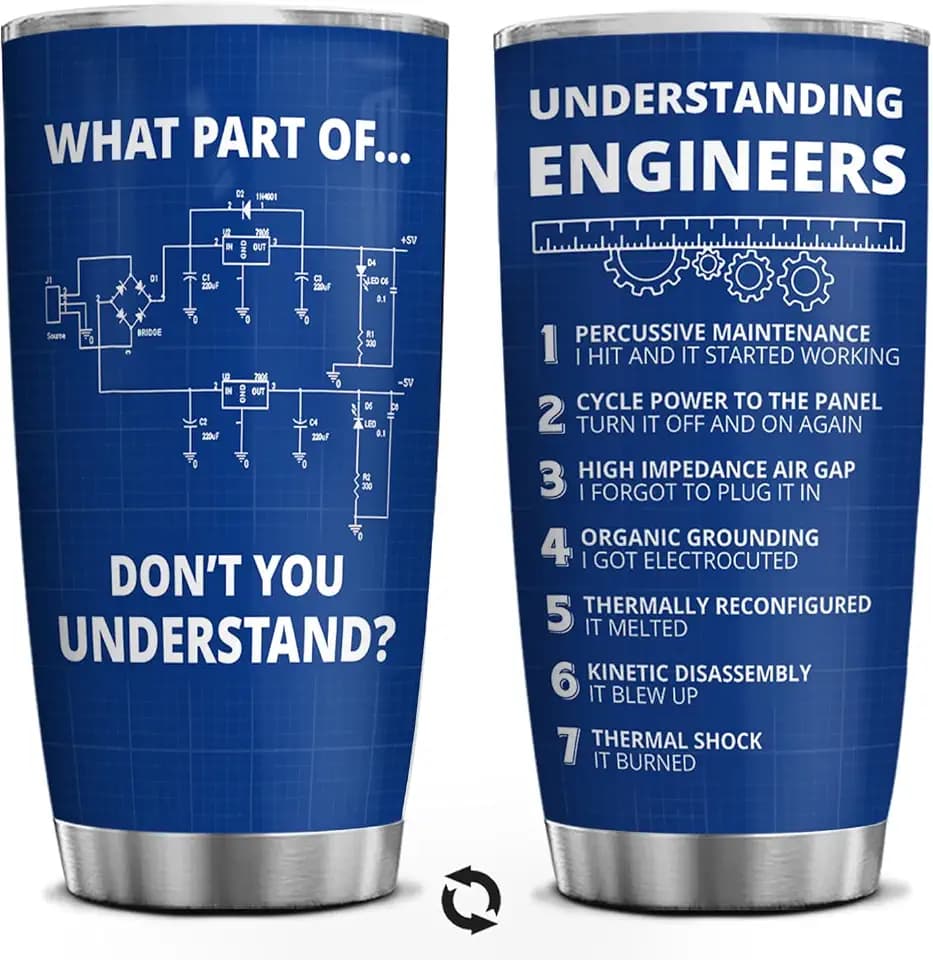 20 oz Engineer Tumbler, What Part of Don’t You Understand Stainless Steel Insulated Cup – Funny Engineering Gift for Men, Birthday, Christmas, Graduation & Retirement Gift for Engineers