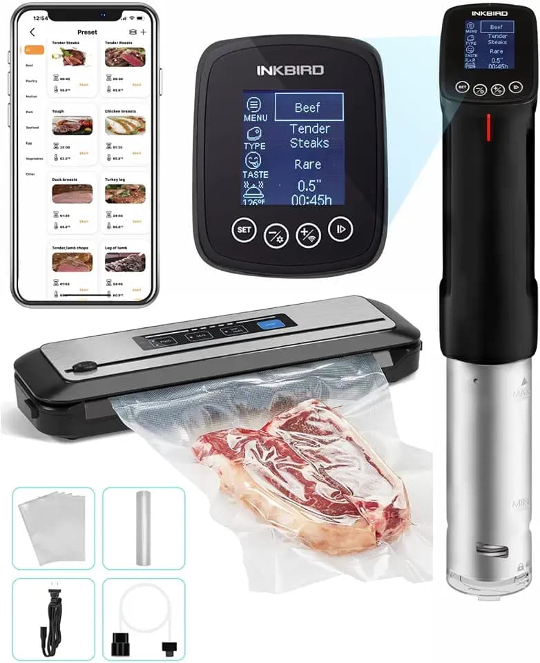 INKBIRD WIFI Sous Vide Cooker Bundle with Vacuum Sealer Machine,1000W Sous-Vide Cooker Immersion Circulator with 14 Preset Recipes on APP and Thermal Immersion with Timer