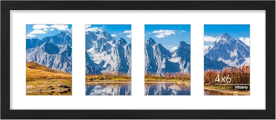 Vittanly 8x20 Collage Picture Frame, Displays 4Pcs 4x6 Pictures with Mat or 1Pcs 8x20 without Mat, Picture Frames Collage Wall Decor for Horizontal or Vertical Display, Black, 1 Pack