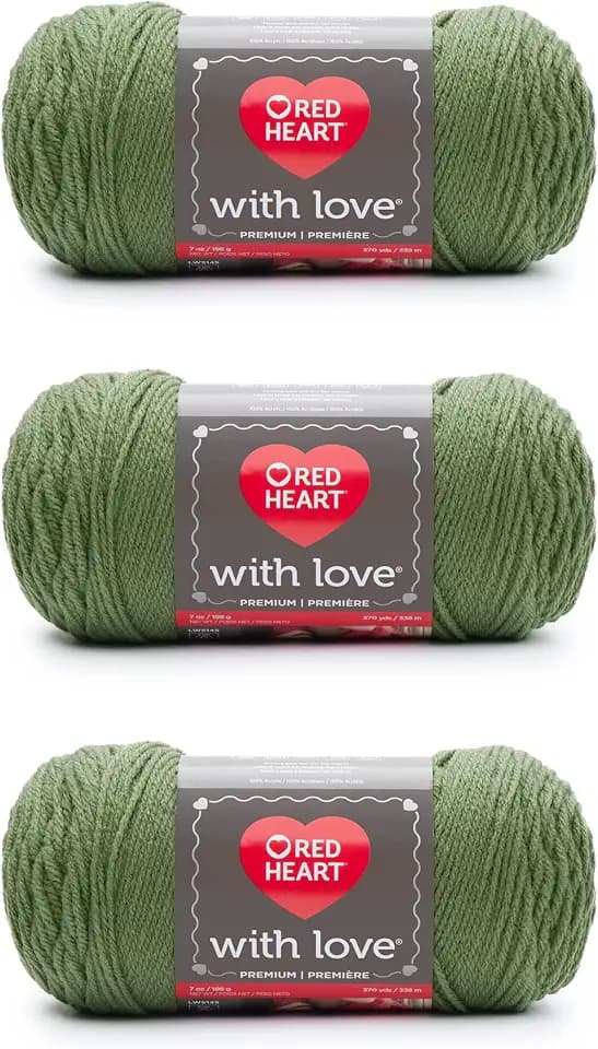 Red Heart with Love Lettuce Yarn - 3 Pack of 198g/7oz - Acrylic - 4 Medium (Worsted) - 370 Yards - Knitting/Crochet,Light Gray