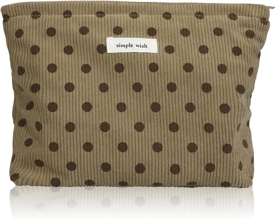 Wudygirl Makeup Bag for Women Travel Cosmetic Bag 10.5"x7.5" Brown Dot