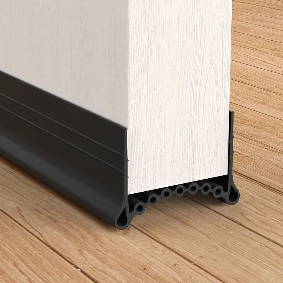 SUNMON Silicone Door Draft Stopper, 39in Upgraded Door Slide-On Under Door Seal Blocker, Under Door Sweep Weather Stripping(3.25FT Black)