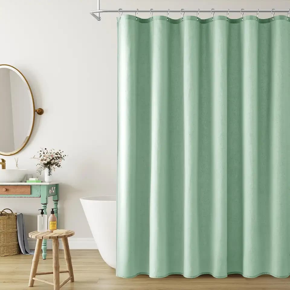 Naturoom Linen Shower Curtain 72 Inch Long for Bathroom Aqua Green 1 Panel