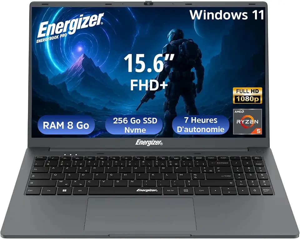 Energizer EnergyBook Pro 15,6 Zoll FHD IPS Laptop (AMD Ryzen 5 3,7 GHz, 16GB RAM, 512GB SSD NVMe, AMD Radeon Vega 8, Windows 11) – Akku 6000mAh, WiFi AC, Bluetooth v5.2, Grau
