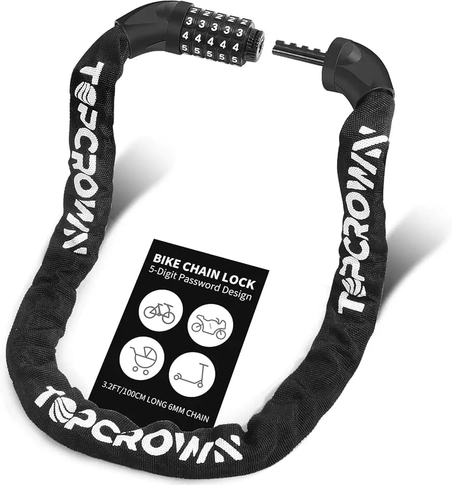 Topcrown Bike Chain Lock 5 Digit Combination Bicycle Lock (Black)