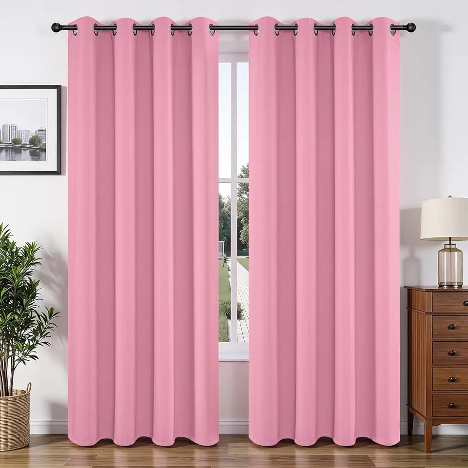 Joydeco Blackout Curtains 84 Inchs Long 52 Wide Black Out Curtains 2 Panels, Thermal Insulated Long Curtain& Drapes Room Darkening Grommet Drapes for Living Bedroom Window (W52 x L84 Inch, Pink)