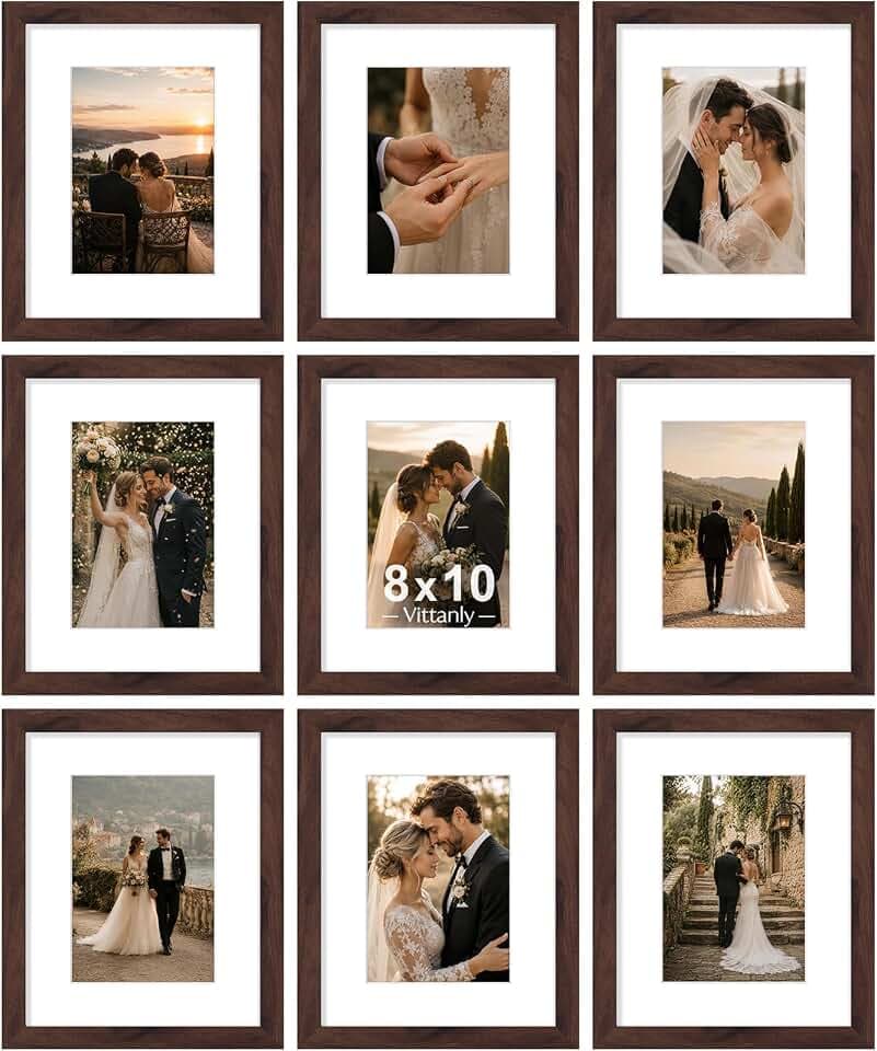 Vittanly 8x10 Picture Frames Set of 9 for Wall or Tabletop Display, Walnut