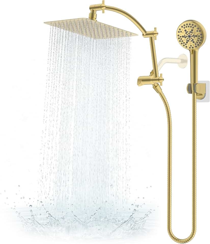 Hibbent Metal 10" High Pressure Rain Shower Head Combo, Brushed Gold