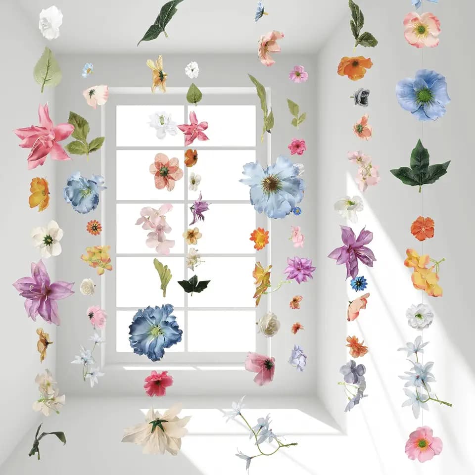 Lyrow 124 Pcs DIY 3D Wildflower Greenery Leaf Hanging Spring Decor Woodland Colorful Floral Wild Flower Floating Decor DIY Wild Flower Plant Theme Birthday Wedding Party Favors Hanging Ceiling Deco