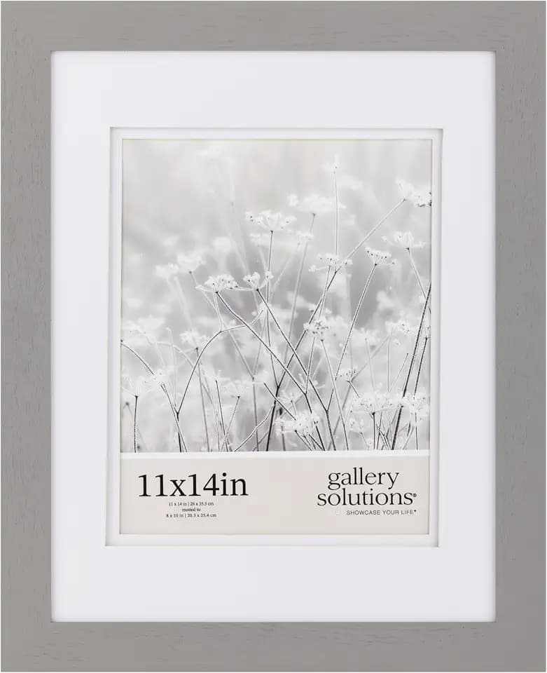 Gallery Solutions - 11"x14" Flat Grey Wall Frame - Double White Mat - Wall/Wall Mount Display - Perfect Fit for 8x10 Photos - Versatile Mounting Options - Rectangular Wall Mount - Poster Frame