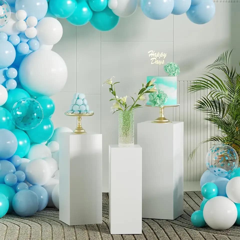 3Pcs Square Pedestal Stands for Party-Metal Display Plinth Pillars