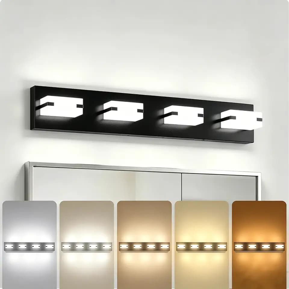 LED Black Bathroom Light Fixtures, 4-Light 27W 5CCT Modern Vanity Lights