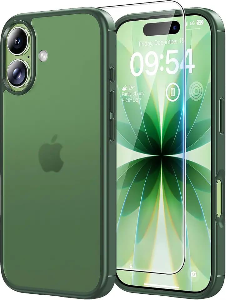 TAURI for iPhone 17 Case, with Screen Protector, Matte Green