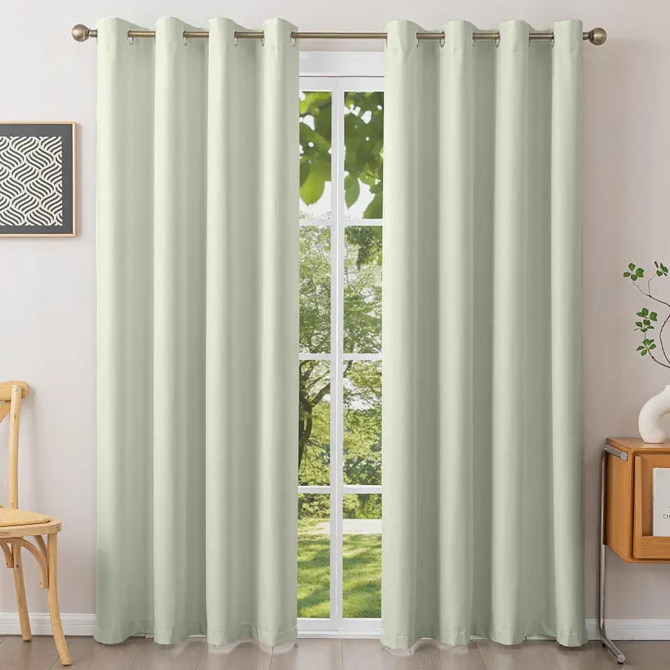 Blackout Curtains - Flame Retardant NFPA701 for Bedroom Living Room, 2 Panels 52x63 Inch Pale Green Grommet Drapes, Fluorine Free Thermal Insulated