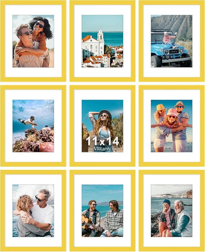Vittanly 11x14 Picture Frames Set of 9 for Wall Mounting, Yellow