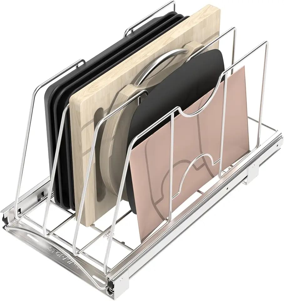 Pull Out Cookie Sheet Organizer, 10" W x 22" D x 11" H, Chrome