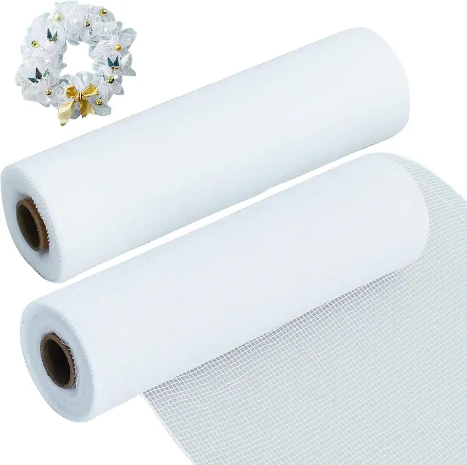 TONIFUL 2 Rolls 10 Inch White Decorative Mesh Ribbbon Rolls, Fabric Mesh for Mesh Wreath Supplies, Front Door Wreath Crafts Tree Decor Christmas NewYears Halloween Decoration (10 yds/roll)