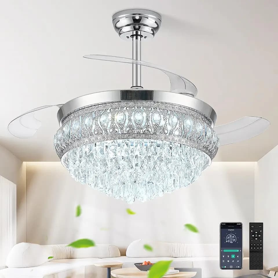42" Chrome Fandelier Ceiling Fan with Light, Chandelier Fan