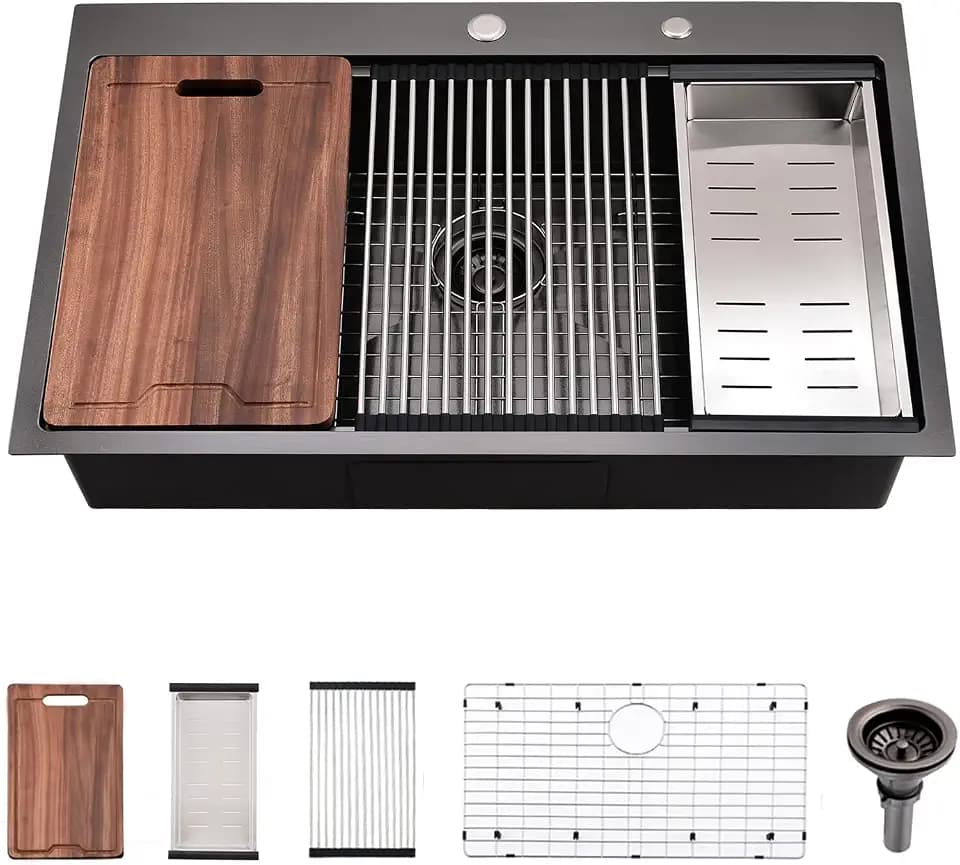 30 Inch Black Drop in Kitchen Sink-VOKIM 30x18 Inch Drop In/Topmount sink