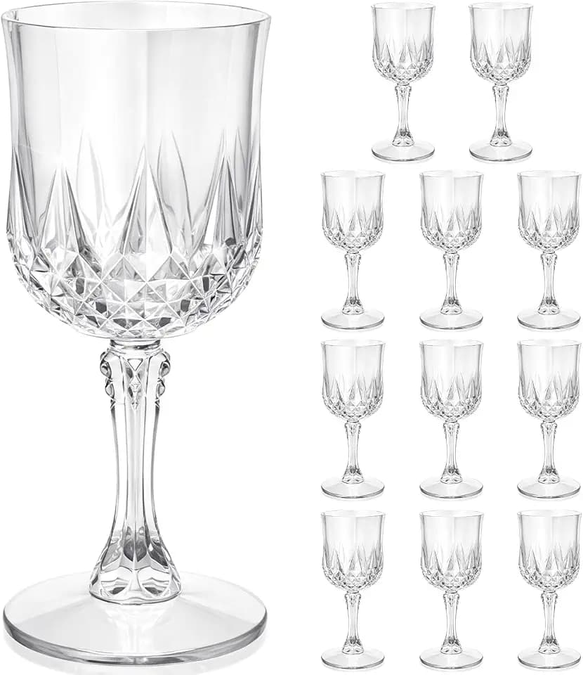 Plastic Wine Glasses, Disposable Plastic Goblets 7.1oz for Wedding Party Holiday, Unbreakable Wine Cups with Stem Vintage for Champagne Juice Cocktail (12pcs Transparent)