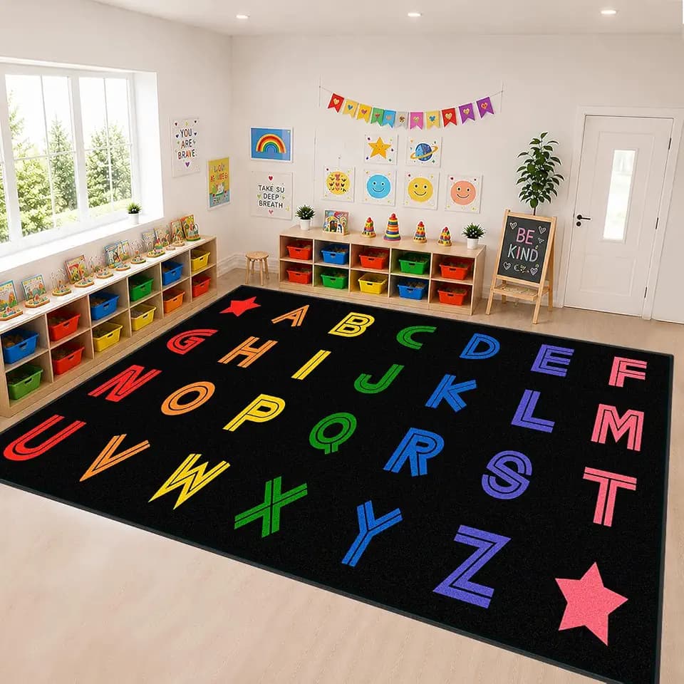 Large Classroom Rug Elementary with Alphabet 13'x7'7', Black, Seats 28