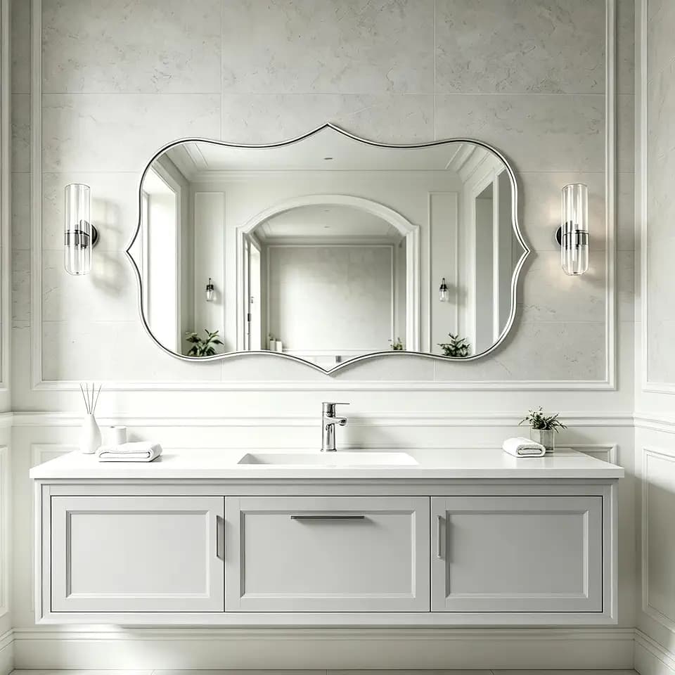 ANDY STAR 24"x36" Brushed Nickel Scalloped Mirror for Bathroom