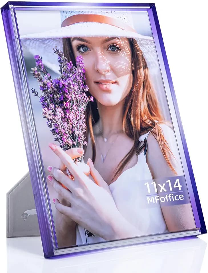 Gradient 11x14 Acrylic Picture Frame - Fits 8x10 with Mat or 11x14 without Mat, with Tabletop Stand & Wall Mount for Home Office Decor, Purple, 1Pack