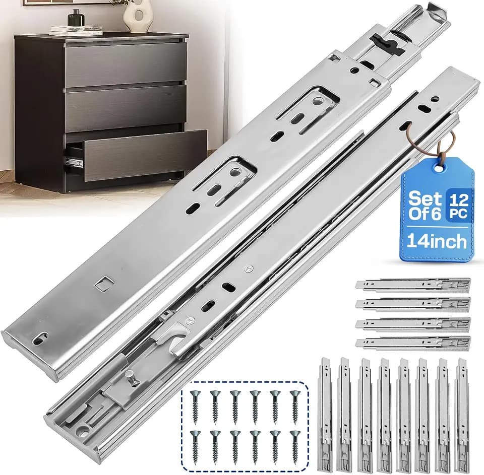 14 Inch Soft Close Drawer Slides 6 Pairs (12pcs) Side Mount Rails- Heavy Duty Full Extension Ball Bearing – Drawer Slide Glides For Cabinet Kitchen, Dresser Runners - Draw slides Sliders 100LB