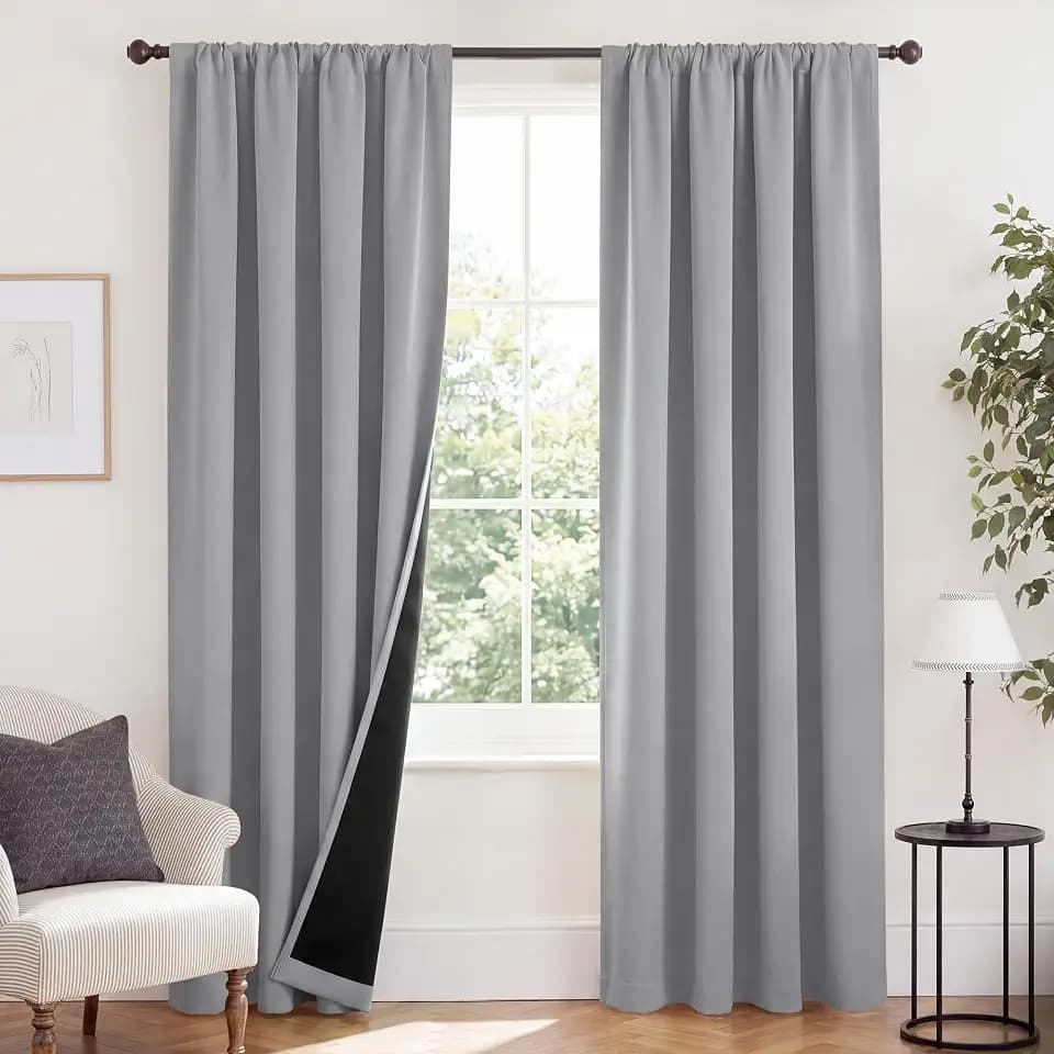 NICETOWN Blackout Curtains for Bedroom, Pair of Energy Smart & Noise Blocking Out Full Shade Curtain Panels, Thermal Insulated Guest Room Rod Pocket Window Dressing(Silver Grey, 52 x 84 inch)