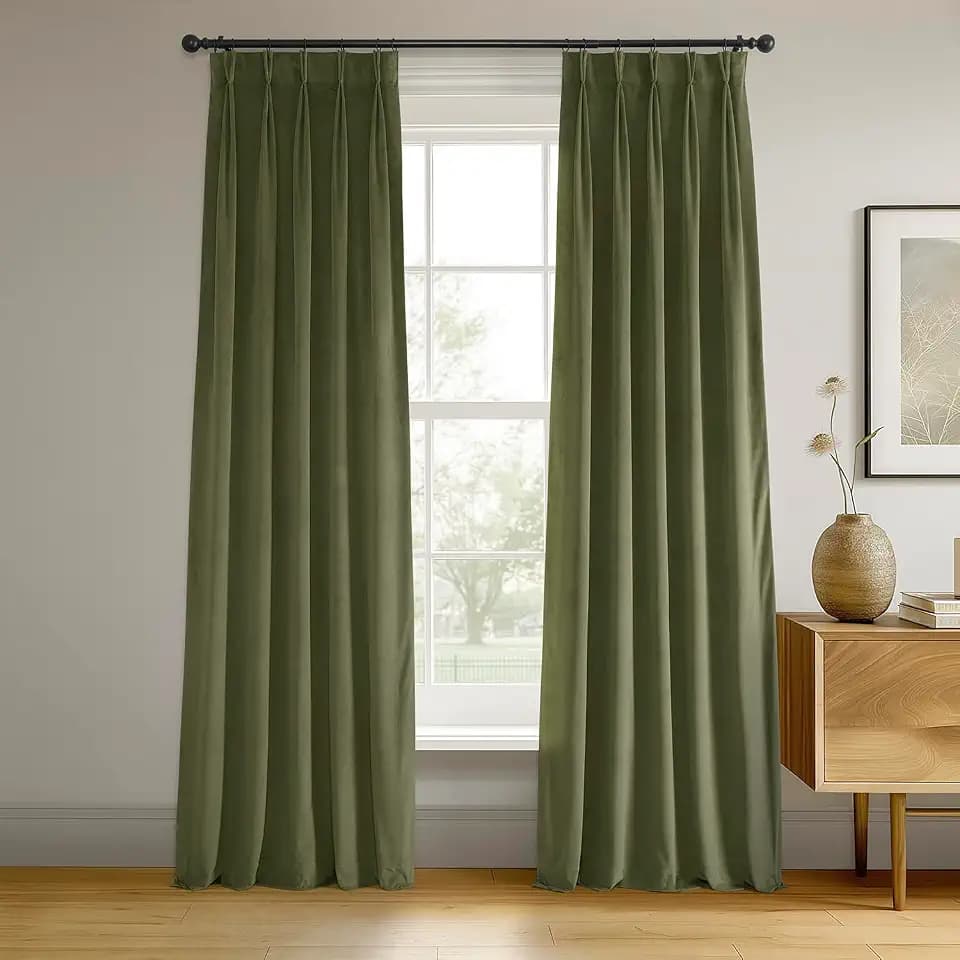 HPD Half Price Drapes Velvet Blackout Curtains/Drapes - 96 Inches Long 1 Panel Blackout Curtain Signature Pleated for Living Room & Bedroom - 25W X 96L, Hunter Green