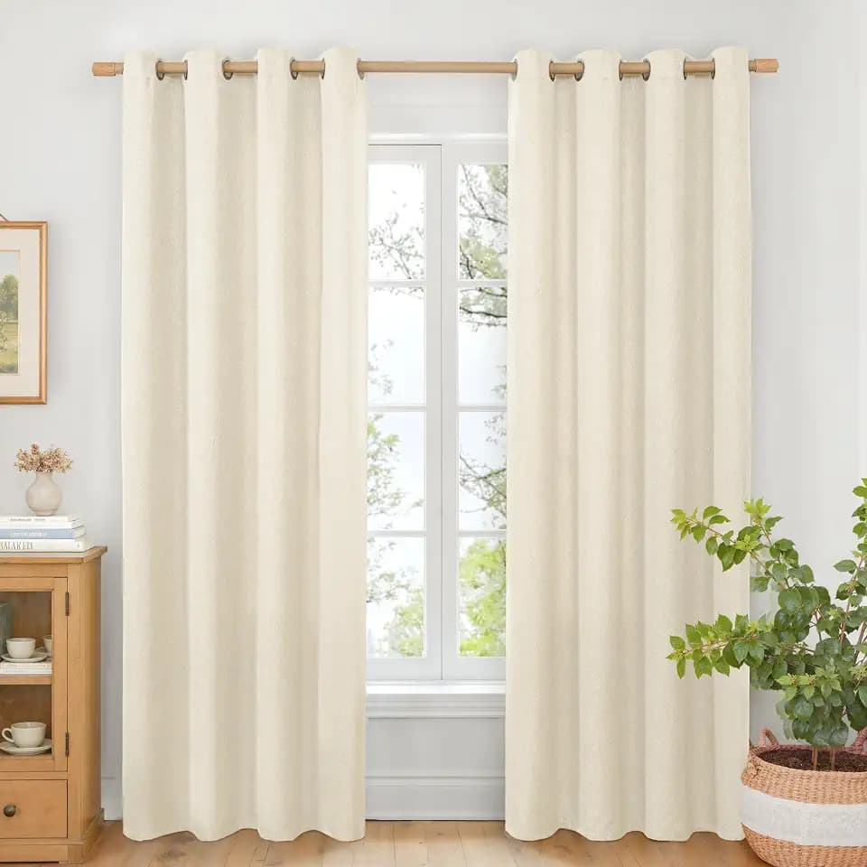 BGment Linen Curtains 84 Inch Length 2 Panels Cream Drapes for Living Room