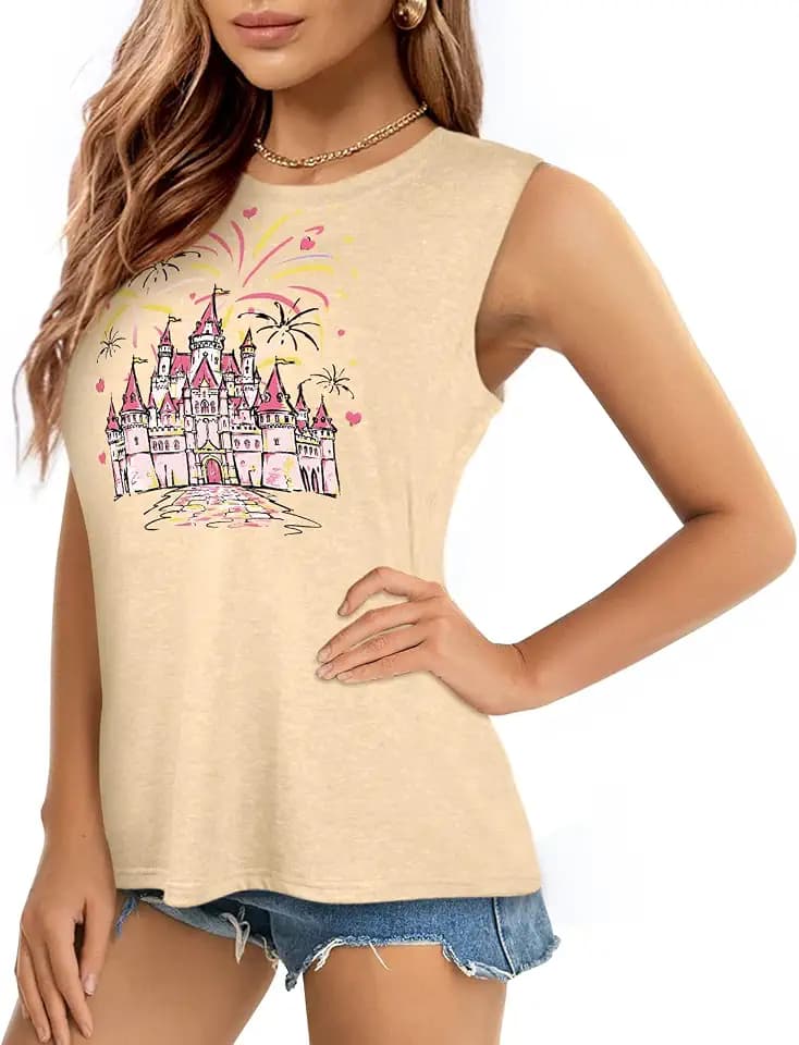 Flafens Tank Top for Women - Cute Womens Summer Graphic Cotton Sleeveless T Shirts Crewneck Tops Workout Gym Basic Tunic