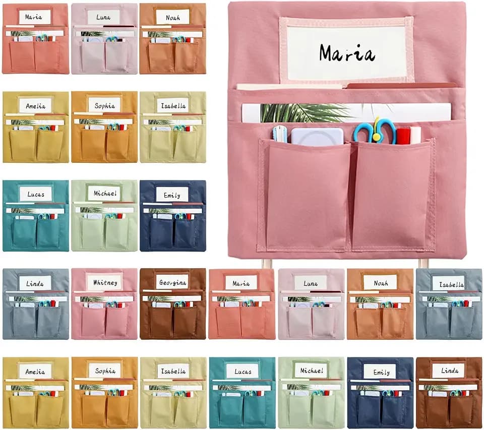 gisgfim 24 Pcs Small Chair Pockets for Classroom 13 x 14 Inch Bag with Name Tag Multi Pockets Chairsback Pouch Organizer for Student Kindergarten Elementary Daycare (Boho)