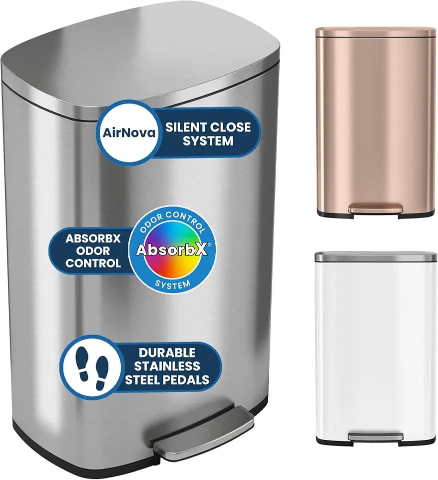 iTouchless 13.2 Gallon / 50L Step Trash Can with Lid | AbsorbX Odor Filter