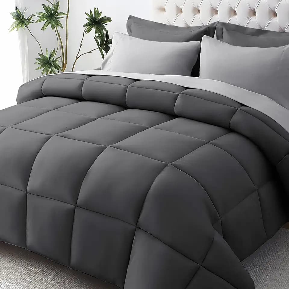 JOLLYVOGUE Queen Comforter Set, Ultra-Soft Bed in a Bag Queen Size 7 Pieces, Oeko-TEX Certified Bedding Set with Down Alternative Comforter, Sheets, Pillowcases & Shams, Dark & Light Grey